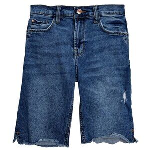 KENSIE BERMUDA DISTRESSED RAW EDGE WOMEN'S STRETCH DENIM JEAN SHORTS Size 4/27